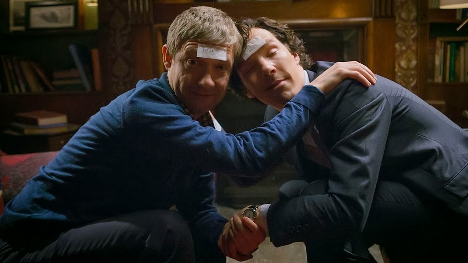 benedict-cumberbatch-and-martin-freeman-as-sherlock-holmes-and-john-watson-drunk-and-playing-20-questions-in-bbc-sherlock-season-3-episode-2-the-sign-of-three